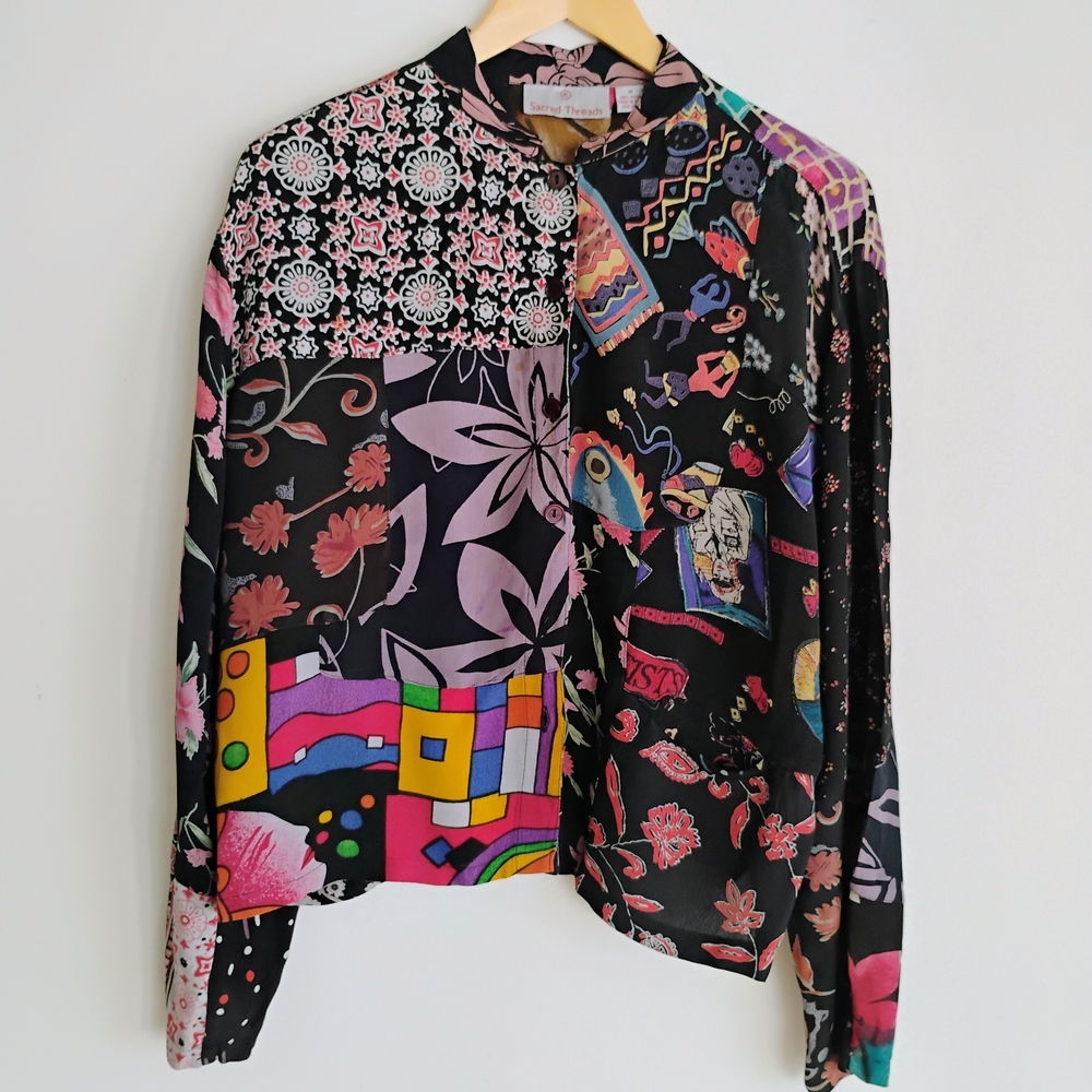 Sacred Threads Luxury Patchwork Look Button Up To… - image 1